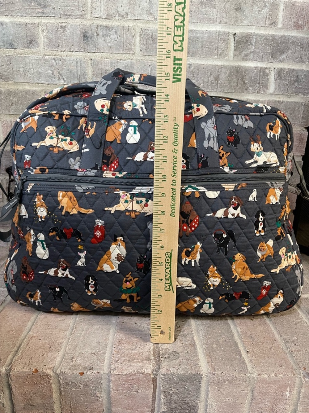 Vera Bradley Quilted Travel Bag in Dark Gray with Multicolor Dog Print - Picture 3 of 6